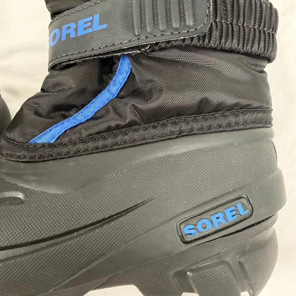 Sorel‎ Snow Commander Kids Winter Boots Black Blue NC1810-010 Size 10